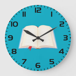 Open Lined Book Red Bookmark Large Clock
