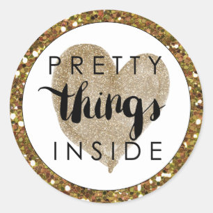 Open Me Gold Glitter Pretty Things Inside Classic Round Sticker