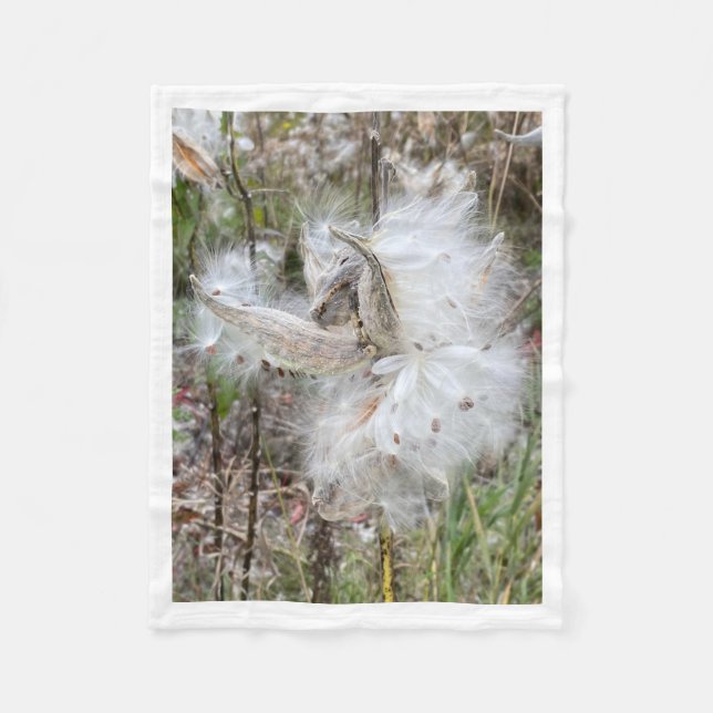 Open Milkweed Pods | Seeds with Silk | Fleece Blanket (Front)