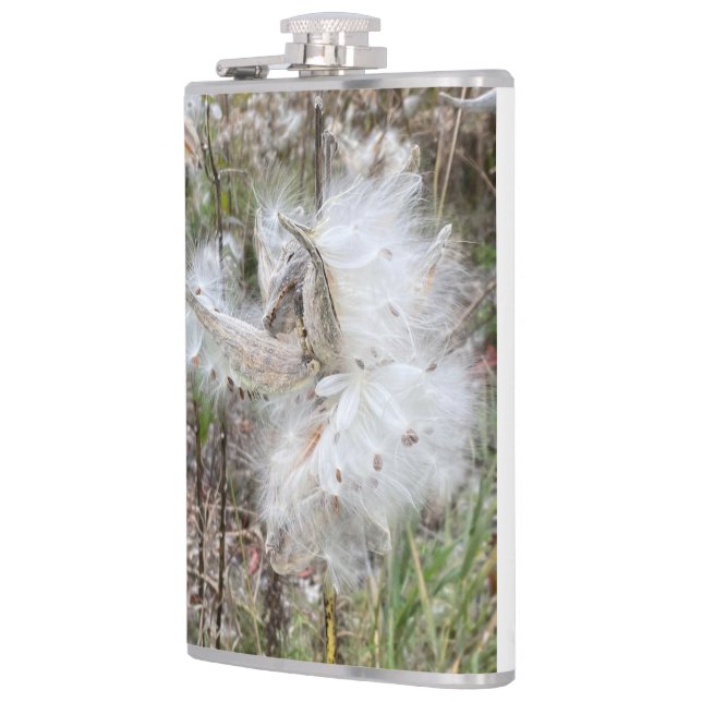Open Milkweed Pods | Seeds with Silk | Hip Flask (Left)