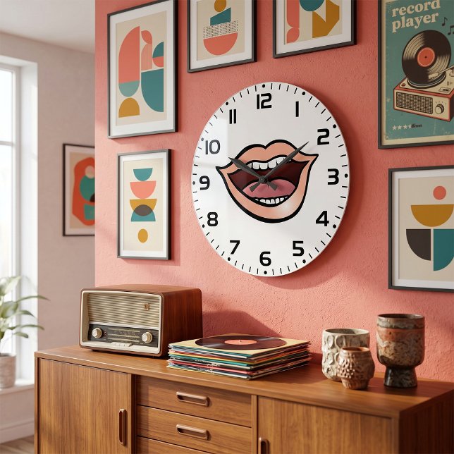 Open Mouth Lips Teeth Tongue Large Clock (Creator Uploaded)