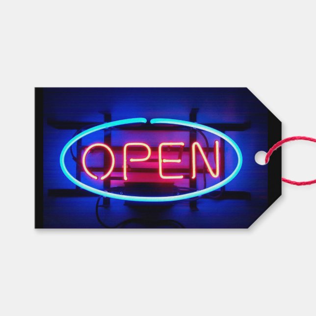 Open Neon Sign Gift Tags (Front (Horizontal))