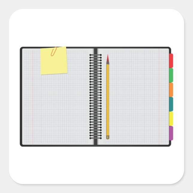 Open Notebook And Pencil Square Sticker (Front)