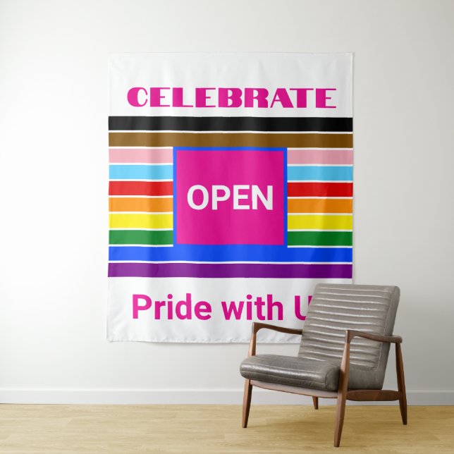 Open Pride Ally Rainbow Progress LGBT LGBTQ Tapestry (In Situ)