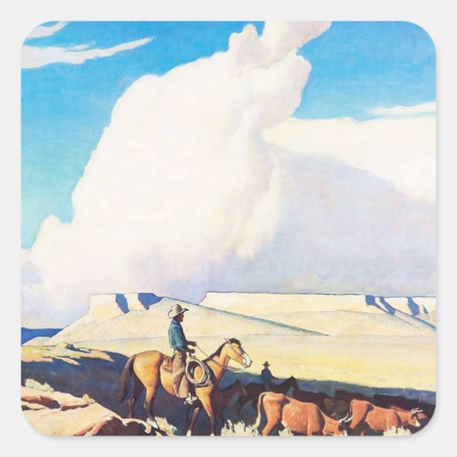 “Open Range” Western Art by Maynard Dixon Square Sticker (Front)