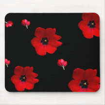 Open Red Tulips on Black Mouse Pad