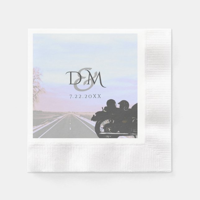 Open Road Motorcycle Wedding Reception Cocktail Napkin (Front)