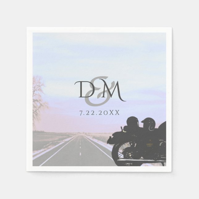 Open Road Motorcycle Wedding Reception Cocktail Napkin (Front)