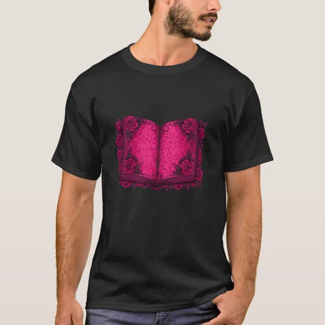 Open Rose Book Romantic Fantasy Magic Aesthetic T-Shirt (Front)