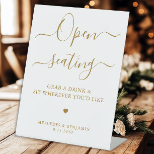 Open Seating Modern Gold Personalised Wedding Pedestal Sign