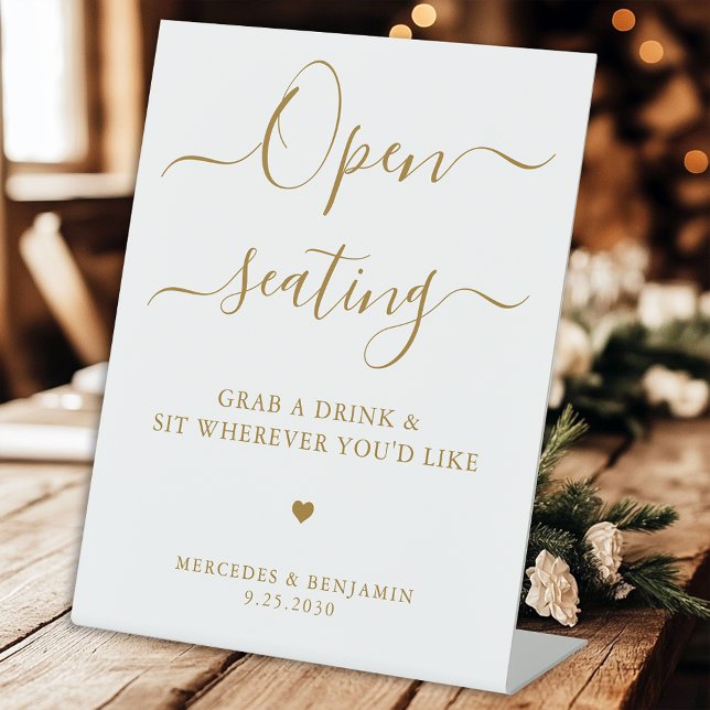 Open Seating Modern Gold Personalised Wedding  Pedestal Sign (Creator Uploaded)