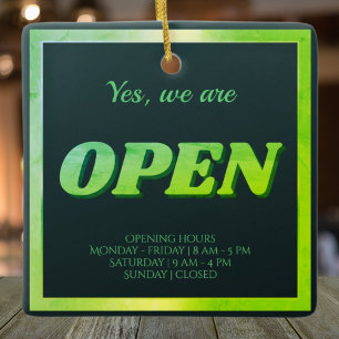 Open sign green ceramic ornament