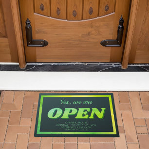 Open sign green restaurant, bar or shop doormat