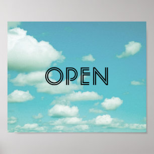 open sign poster  on blue sky photo art