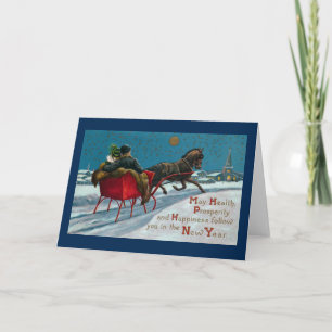 Open Sleigh Ride Vintage New Year Holiday Card
