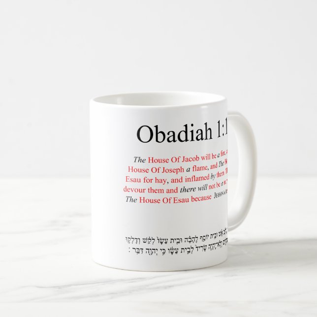 Open Source Translation Obadiah 1:18 Mug (Front Right)