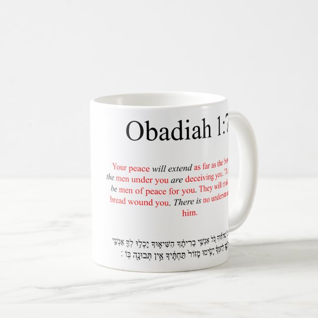 Open Source Translation Obadiah 1:7 Mug (Front Right)