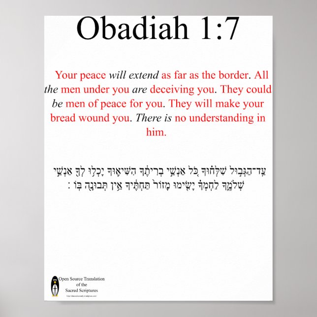 Open Source Translation Obadiah 1:7 Poster (Front)