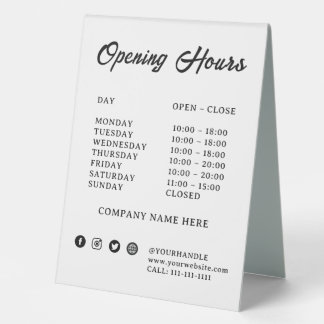 Open Store Hours Acrylic Table Sign