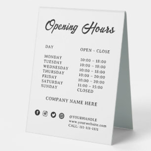 Open Store Hours Acrylic Table Tent Sign