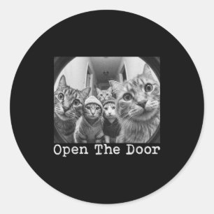 Open the door cat gang vintage funny cats meme men classic round sticker