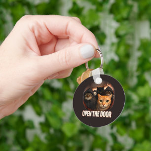 "Open The Door" Funny Cats in Hoodies Keychain