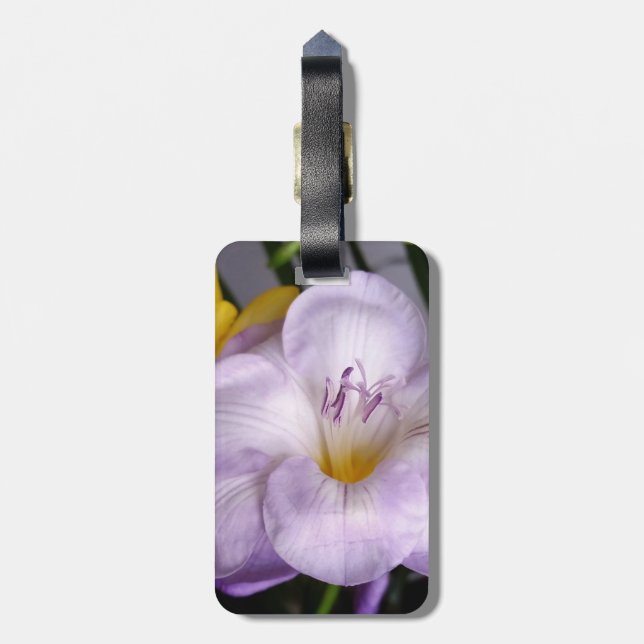 open violet freesia luggage tag (Back Vertical)
