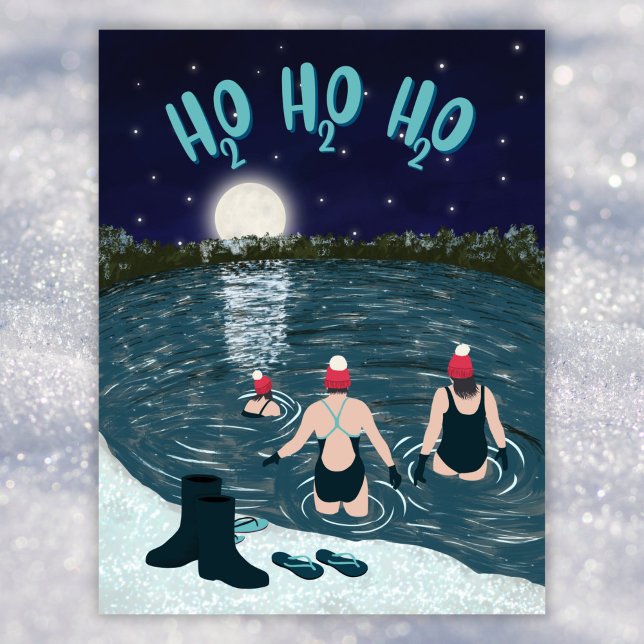 Open water swimming in a lake with snow Christmas Holiday Postcard (Creator Uploaded)