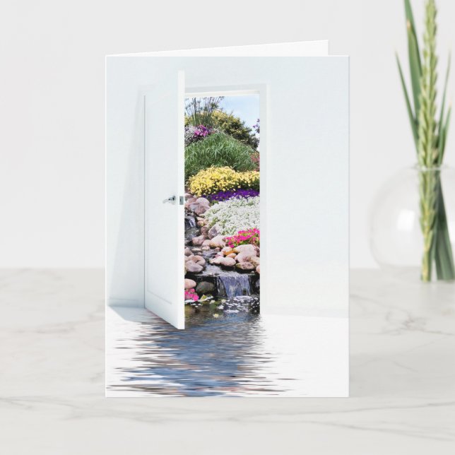 Open White Door with Waterfalls Card (Front)