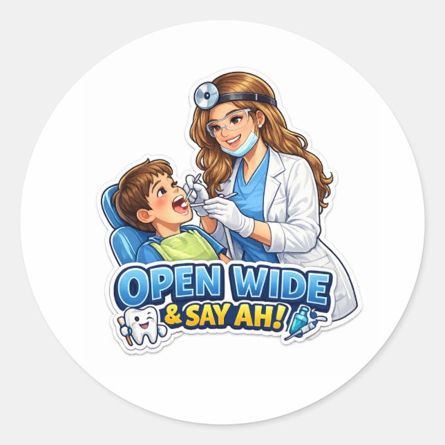 Open Wide Say Ah Dentist Sticker (Front)