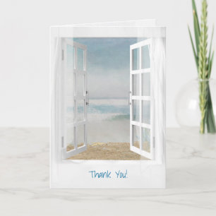 open window and starfish ocean thank you card