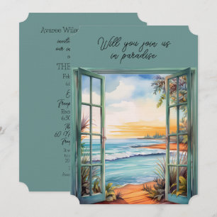 Open Window Beach Scene Paradise Tropical Invitation
