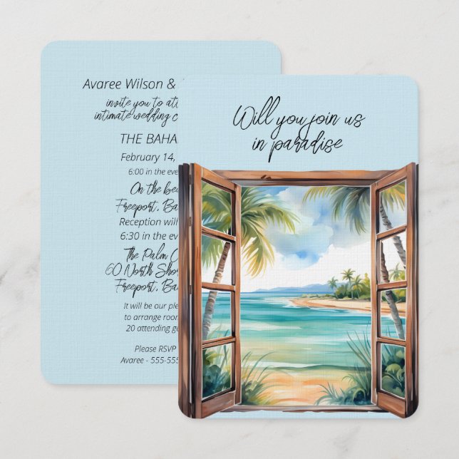Open Window Beach Scene Paradise Tropical  Invitation (Front/Back)