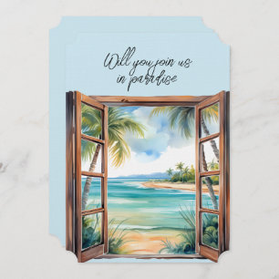 Open Window Beach Scene Paradise Tropical  Invitation