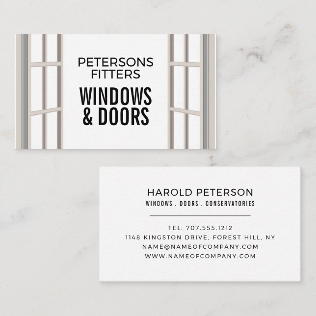 Open Window Design, Window & Door Fitter Company Business Card (Front/Back)