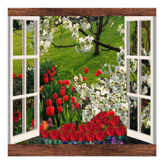 Open Window To Colourful Flower Garden Yard Print