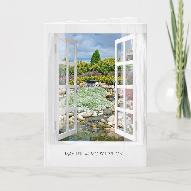 open window with rock garden scene sympathy card (Front)