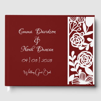 Open-Work Elegant Maroon-Burgundy Wedding Guest Book