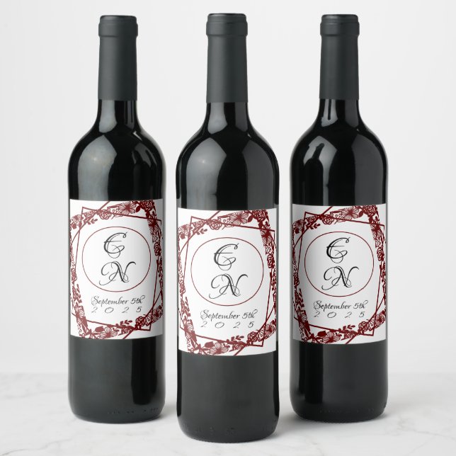 Open-Work Elegant Maroon Wine Bottle Labels (Bottles)