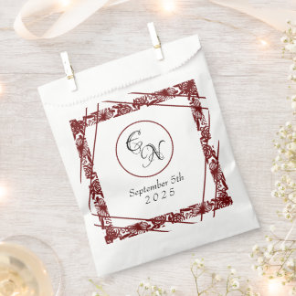 Open-Work Monogram White-Burgundy Wedding  Favour Bag