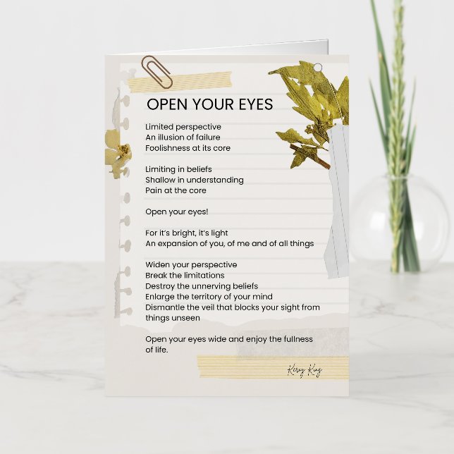 Open Your Eyes Inspirational Poem Poetry  Foil Greeting Card (Front)