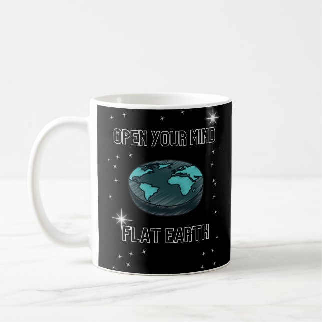 Open Your Mind Unisex Black Men Women Flat Earth Coffee Mug (Left)