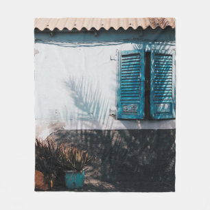 OPENED BLUE LOUVERED WINDOWS FLEECE BLANKET
