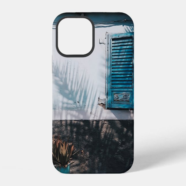 OPENED BLUE LOUVERED WINDOWS iPhone CASE (Back)