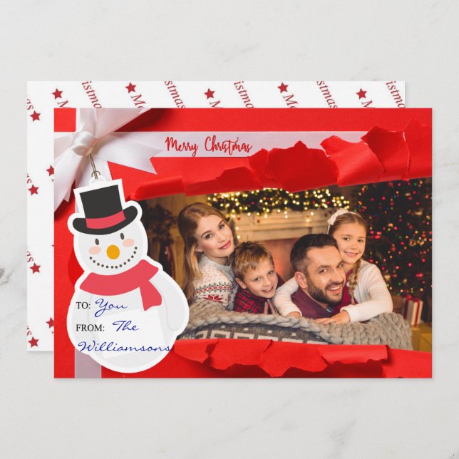 Opened Christmas Gift Reveals Your Family Photo Holiday Card (Front/Back)