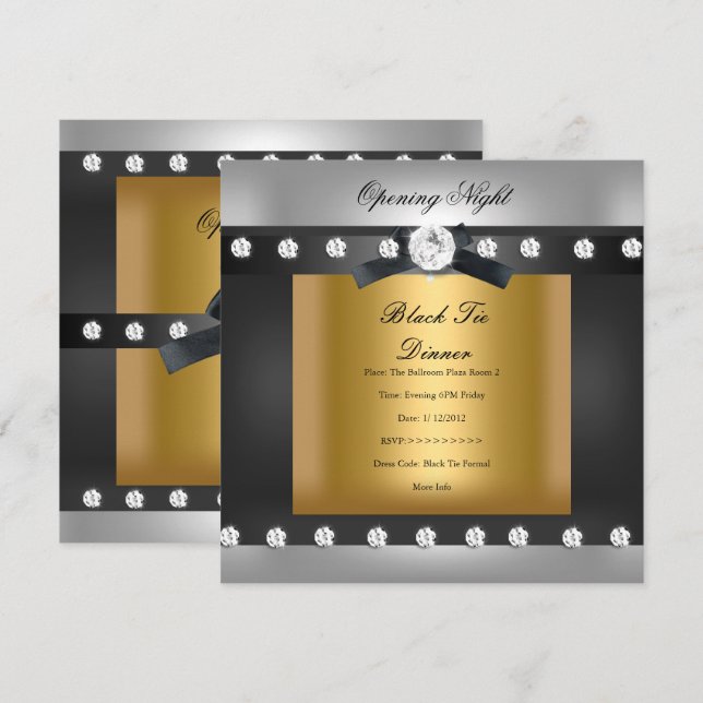 Opening Corporate Business Formal Black gold Invitation (Front/Back)