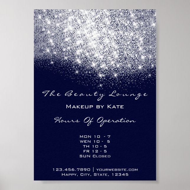 Opening Hours Beauty Makeup Studio Grey Navy Blue Poster (Front)