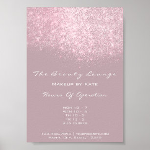 Opening Hours Beauty Makeup Studio Pink Glitter Poster