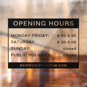 Opening hours black and transparent