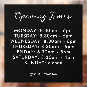 Opening hours business black modern minimalist